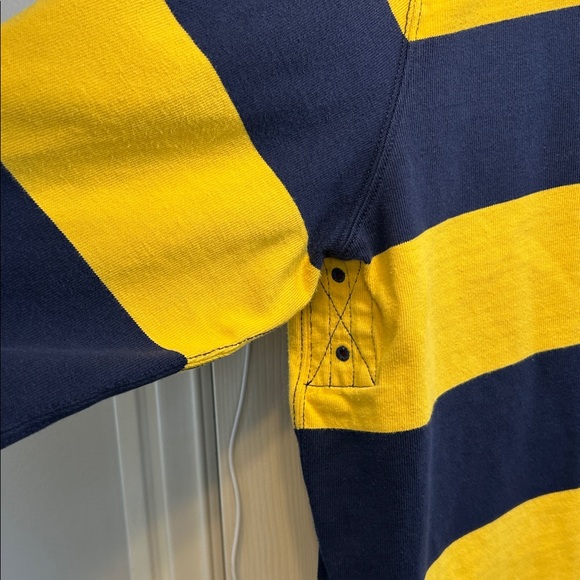Vintage Ralph Lauren Men's Navy and Yellow Striped Shirt - Picture 8 of 9